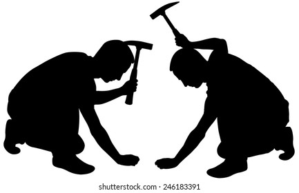 silhouettes of men with hammers