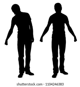 silhouettes of men holding things in hands