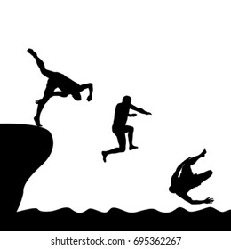 Silhouettes Of Men Jumping Into Water