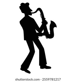 Silhouettes of Men Musicians Playing Different Instruments Icon for Music Themes