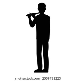 Silhouettes of Men Musicians Playing Different Instruments Icon for Music Themes