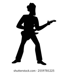 Silhouettes of Men Musicians Playing Different Instruments Icon for Music Themes