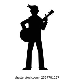 Silhouettes of Men Musicians Playing Different Instruments Icon for Music Themes