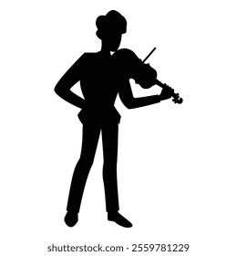 Silhouettes of Men Musicians Playing Different Instruments Icon for Music Themes