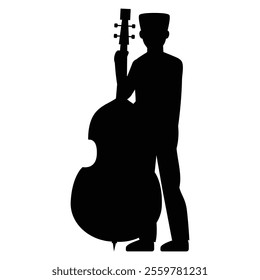 Silhouettes of Men Musicians Playing Different Instruments Icon for Music Themes