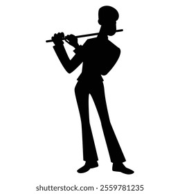 Silhouettes of Men Musicians Playing Different Instruments Icon for Music Themes