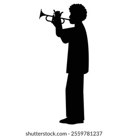 Silhouettes of Men Musicians Playing Different Instruments Icon for Music Themes