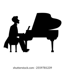 Silhouettes of Men Musicians Playing Different Instruments Icon for Music Themes