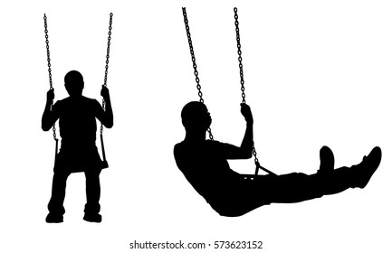 silhouettes of men on swings