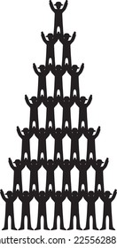 Silhouettes of men raising their hands to form a pyramid