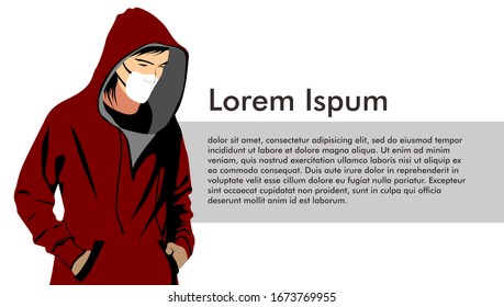 silhouettes of men in Red jackets and wearing medical masks to protection from viruses, bacteria, pollution. stop corona virus