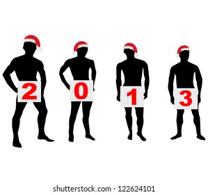 Silhouettes of men in Santa hats,Vector