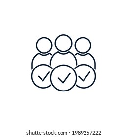 Silhouettes of men, sign of consent, approval. Community joining concept, allies, success stories, customer satisfaction, skilled workers, managers. Vector icon isolated on white background. 