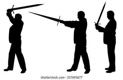 silhouettes of men with swords