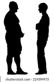 Silhouettes of men talking on a white background