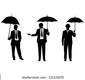  Silhouettes of men with an umbrella.Vector