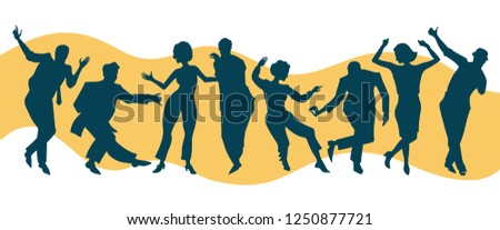 Silhouettes of men and women dancing swing or lindy hop in different poses. Vector illustration