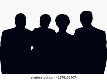 Silhouettes of men and women in an embrace, hugging, the concept of a warm meeting, group, unity, vector isolated 