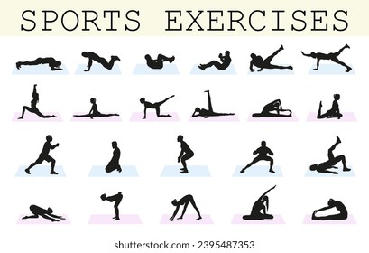 Silhouettes of men and women involved in athletics. Sports aerobics. Sports for health. EPS 10.