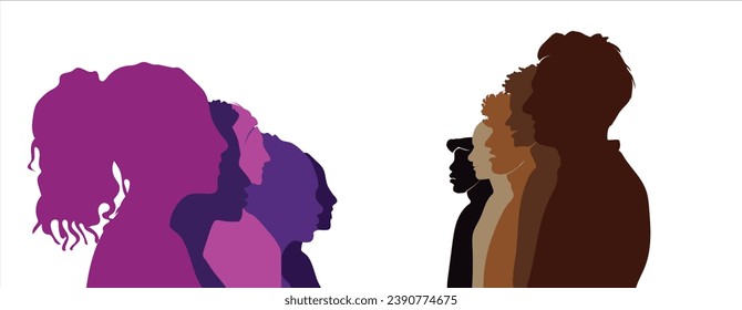 silhouettes of men and women, old and young. love in difference. diversity, equality, and inclusion. isolated white background