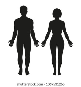 silhouettes of men and women on a white background