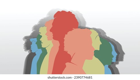 The silhouettes of men and women are in opposite directions with black shadows around them, which means that every human being has their own problems