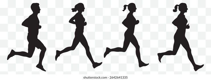 silhouettes of men and women running eps 10