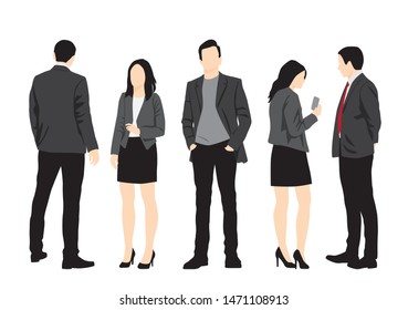 Silhouettes of men and women standing, cartoon character, group business people, vector illustration, flat designe icon, isolated on white background