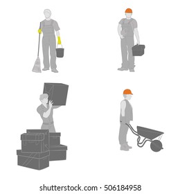 silhouettes of men workers of different specialties. vector illustration.