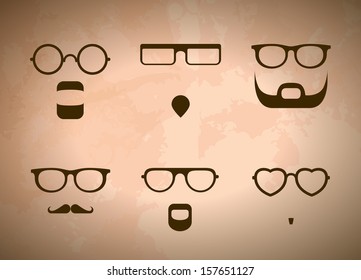 Silhouettes Of Men's Glasses And Beards