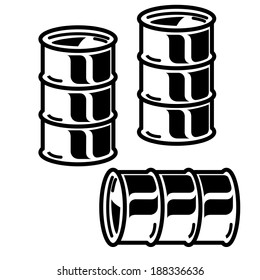 Silhouettes  metal barrels  for oil on white background. Vector illustration.