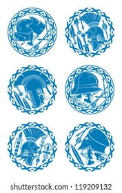 Silhouettes of military emblems round, vector