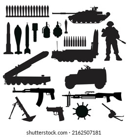 Silhouettes Military Equipment Set Weapon Armed Stock Vector (Royalty ...
