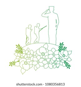 silhouettes of military with floral decoration