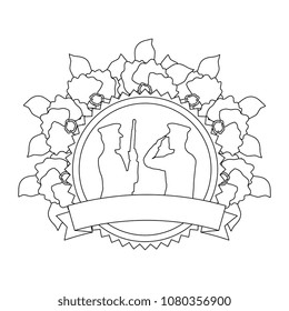 silhouettes of military with floral decoration