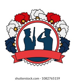 silhouettes of military with floral decoration