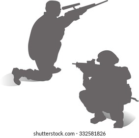 Silhouettes of military gray. Vector.