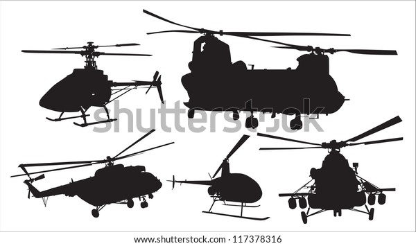 Silhouettes Military Helicopters Stock Vector (royalty Free) 117378316