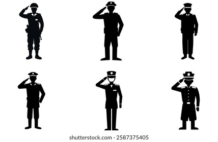 Silhouettes of Military Personnel Saluting design