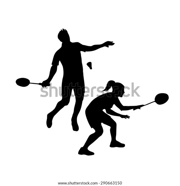 Silhouettes Mixed Team Badminton Players Mixed Stock Vector (Royalty ...