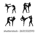 silhouettes of MMA fighters vector illustration. Two MMA fighters vector silhouette. Illustration kick boxer fighter vector silhouette. vector silhouette illustration isolated on white background.	