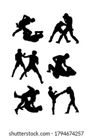 silhouettes of MMA fighters vector illustration