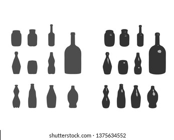 silhouettes and models of bottles and cans. Vector illustration isolated on a white background. EPS10