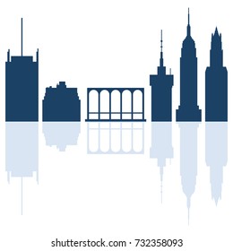 Silhouettes of modern buildings in the USA.Tall buildings and  skyscrapers.
