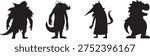 Silhouettes of monsters isolated on white transparent background.