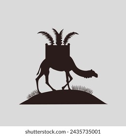 silhouettes of mosques, camels and date palm trees to welcome the month of Ramadan, silhouettes against the background of the month of Ramadan 