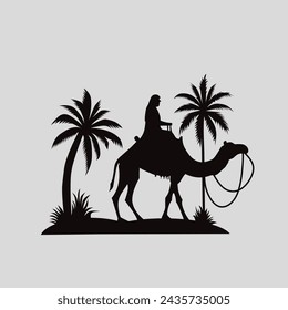 silhouettes of mosques, camels and date palm trees to welcome the month of Ramadan, silhouettes against the background of the month of Ramadan 