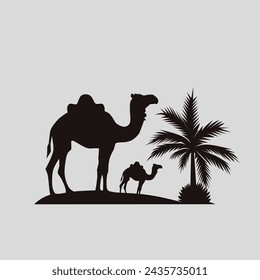 silhouettes of mosques, camels and date palm trees to welcome the month of Ramadan, silhouettes against the background of the month of Ramadan 