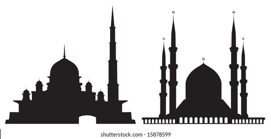 Silhouettes of mosques isolated on white