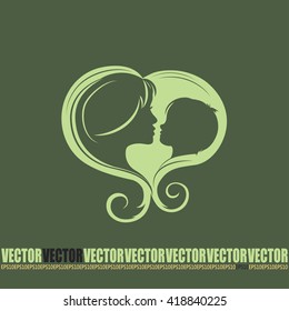 Silhouettes of mother and the child.